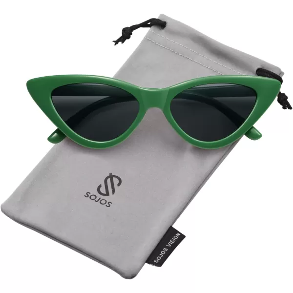 SOJOS Retro Vintage Narrow Cat Eye Sunglasses for Women Clout Goggles Plastic Frame SJ2044GreenGrey