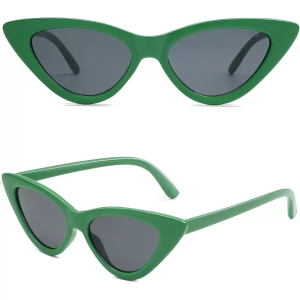 SOJOS Retro Vintage Narrow Cat Eye Sunglasses for Women Clout Goggles Plastic Frame SJ2044GreenGrey
