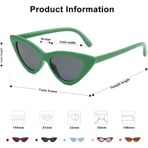 SOJOS Retro Vintage Narrow Cat Eye Sunglasses for Women Clout Goggles Plastic Frame SJ2044GreenGrey