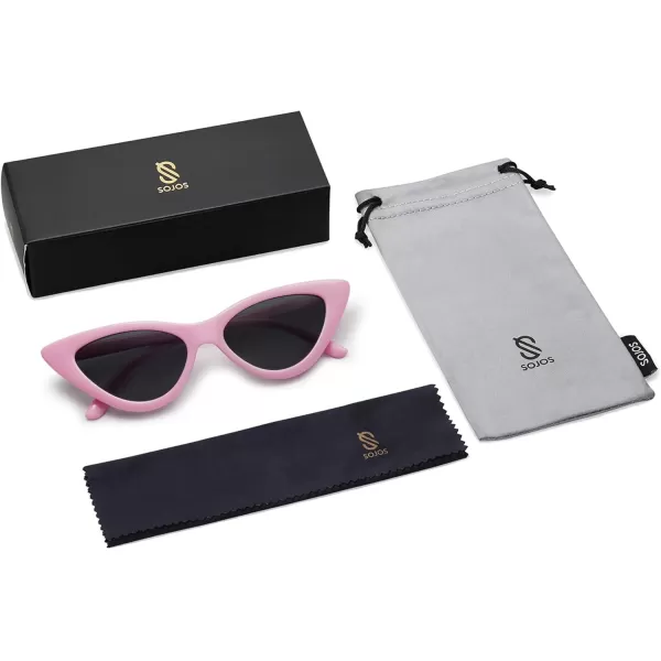 SOJOS Retro Vintage Narrow Cat Eye Sunglasses for Women Clout Goggles Plastic Frame SJ2044PinkGrey