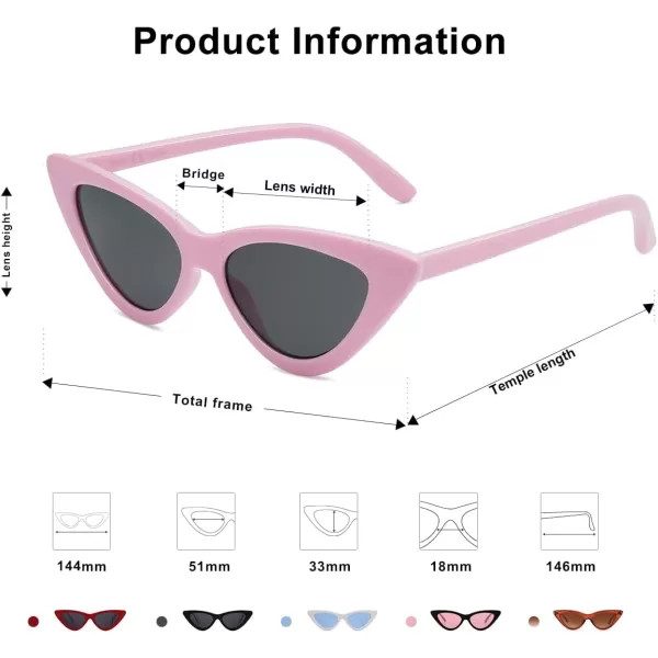 SOJOS Retro Vintage Narrow Cat Eye Sunglasses for Women Clout Goggles Plastic Frame SJ2044PinkGrey