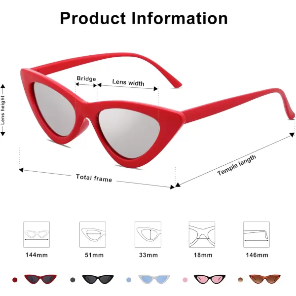 SOJOS Retro Vintage Narrow Cat Eye Sunglasses for Women Clout Goggles Plastic Frame SJ2044RedSilver Mirrored