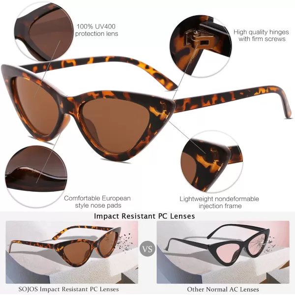 SOJOS Retro Vintage Narrow Cat Eye Sunglasses for Women Clout Goggles Plastic Frame SJ2044TortoiseBrown