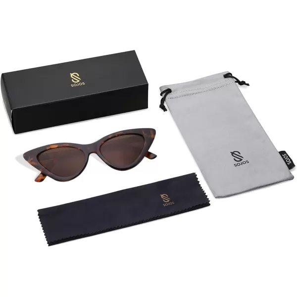 SOJOS Retro Vintage Narrow Cat Eye Sunglasses for Women Clout Goggles Plastic Frame SJ2044TortoiseBrown