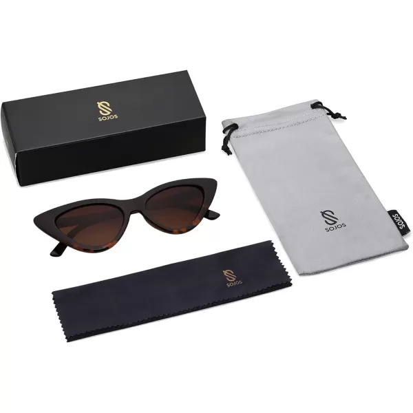 SOJOS Retro Vintage Narrow Cat Eye Sunglasses for Women Clout Goggles Plastic Frame SJ2044TortoiseGradient Brown