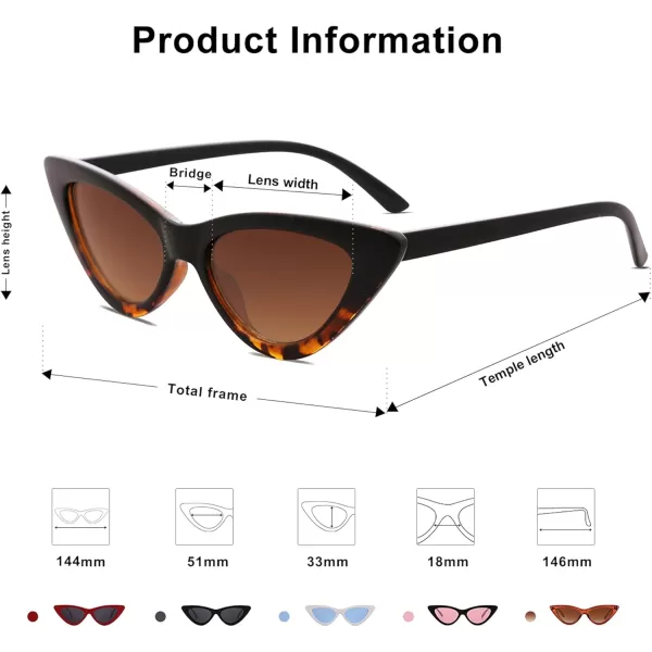 SOJOS Retro Vintage Narrow Cat Eye Sunglasses for Women Clout Goggles Plastic Frame SJ2044TortoiseGradient Brown