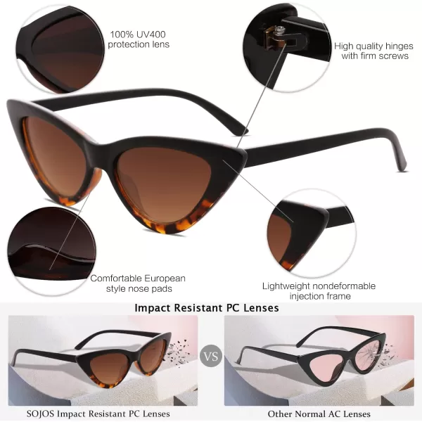 SOJOS Retro Vintage Narrow Cat Eye Sunglasses for Women Clout Goggles Plastic Frame SJ2044TortoiseGradient Brown
