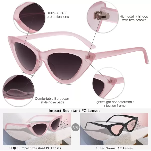 SOJOS Retro Vintage Narrow Cat Eye Sunglasses for Women Clout Goggles Plastic Frame SJ2044Transparent PinkGrey