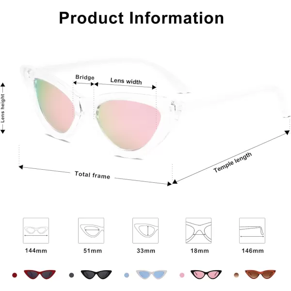 SOJOS Retro Vintage Narrow Cat Eye Sunglasses for Women Clout Goggles Plastic Frame SJ2044TransparentPink Mirrored