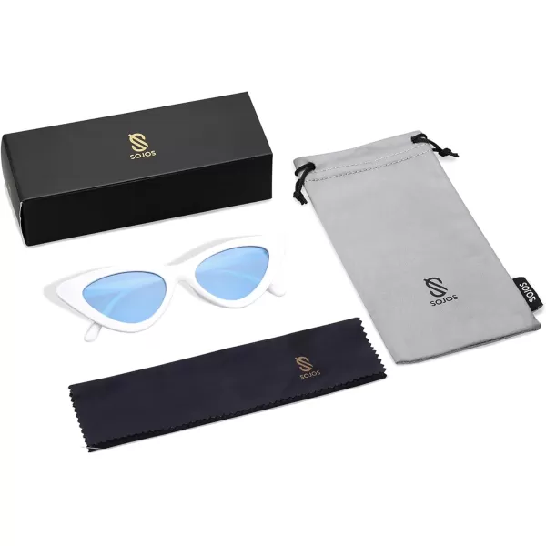 SOJOS Retro Vintage Narrow Cat Eye Sunglasses for Women Clout Goggles Plastic Frame SJ2044WhiteBlue