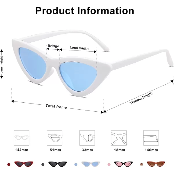 SOJOS Retro Vintage Narrow Cat Eye Sunglasses for Women Clout Goggles Plastic Frame SJ2044WhiteBlue
