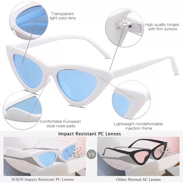SOJOS Retro Vintage Narrow Cat Eye Sunglasses for Women Clout Goggles Plastic Frame SJ2044WhiteBlue