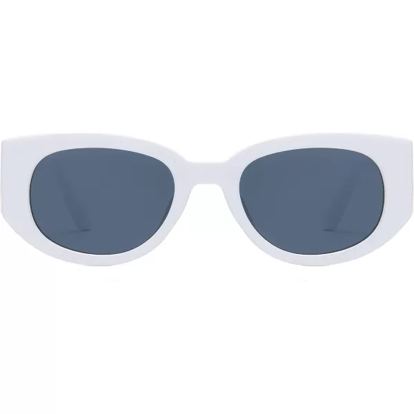 SOJOS Sunglasses for Women Retro Cat Eye Rectangle Thick Chic Frame Womens Cute Sunnies UV Protection SJ2264 White Grey Lens