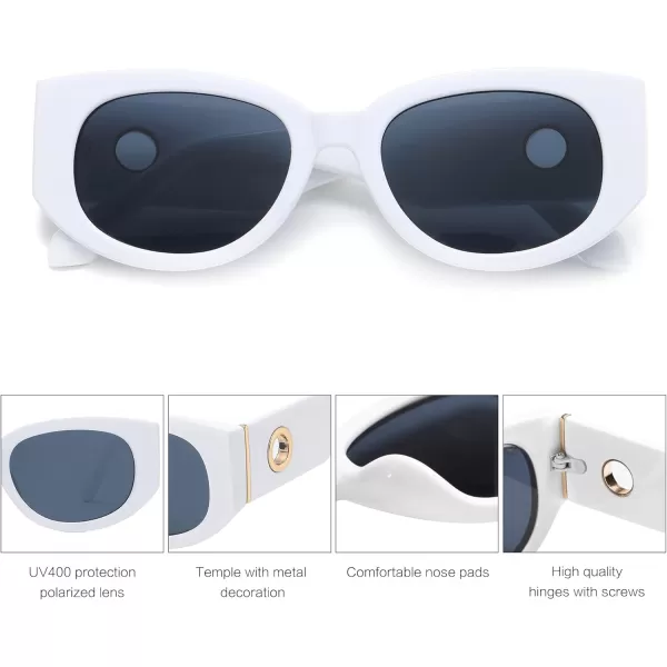 SOJOS Sunglasses for Women Retro Cat Eye Rectangle Thick Chic Frame Womens Cute Sunnies UV Protection SJ2264 White Grey Lens