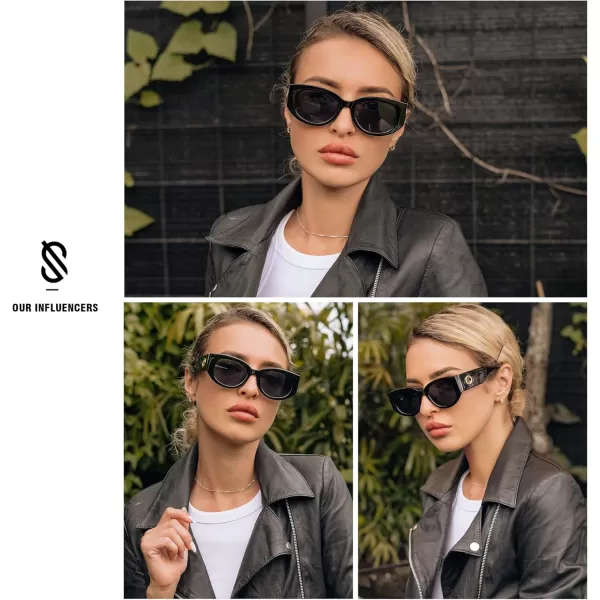 SOJOS Sunglasses for Women Retro Cat Eye Rectangle Thick Chic Frame Womens Cute Sunnies UV Protection SJ2264 White Grey Lens