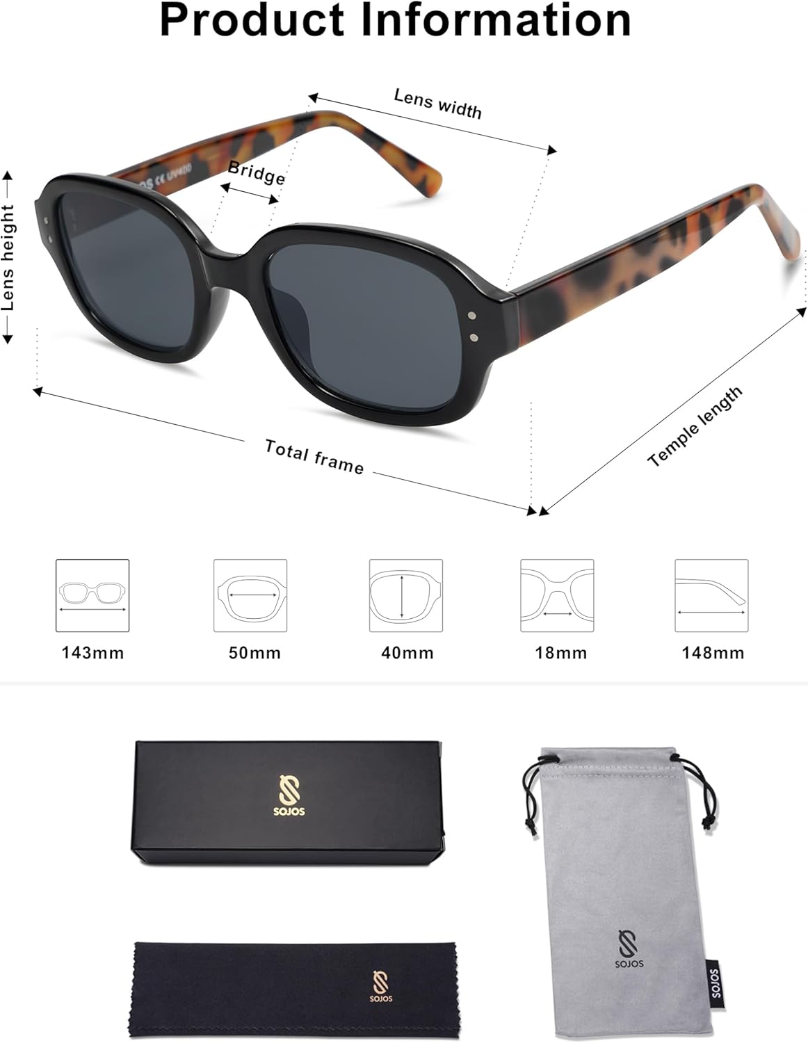 imageSOJOS Rectangle Sunglasses for Women Vintage Trendy Outdoor Travel Sun Glasses Square Frame SJ2218Black Tortoise