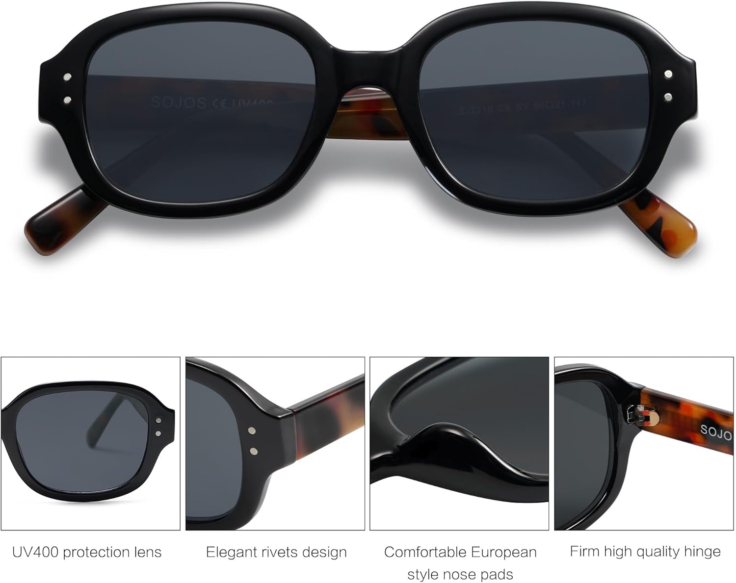 imageSOJOS Rectangle Sunglasses for Women Vintage Trendy Outdoor Travel Sun Glasses Square Frame SJ2218Black Tortoise