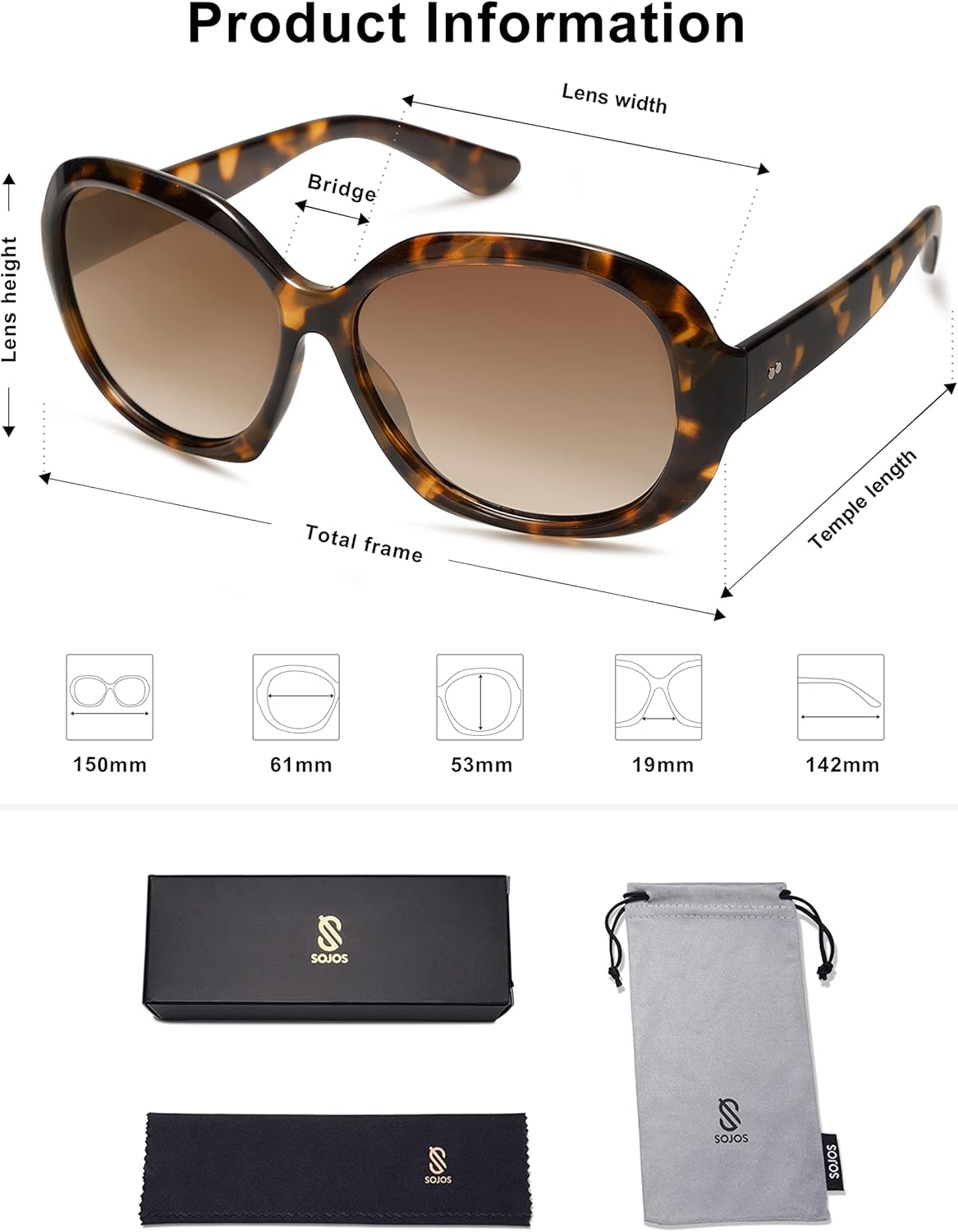 imageSOJOS Vintage Polarized Sunglasses Womens Trendy Oversize Big Frame Sun Glasses UV Protection SJ2209Tortoise