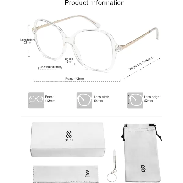 imageSOJOS Oversized Square Blue Light Blocking Glasses for Woman Big Frame TR90 Clear Lens Eyeglasses SJ5097Crystal
