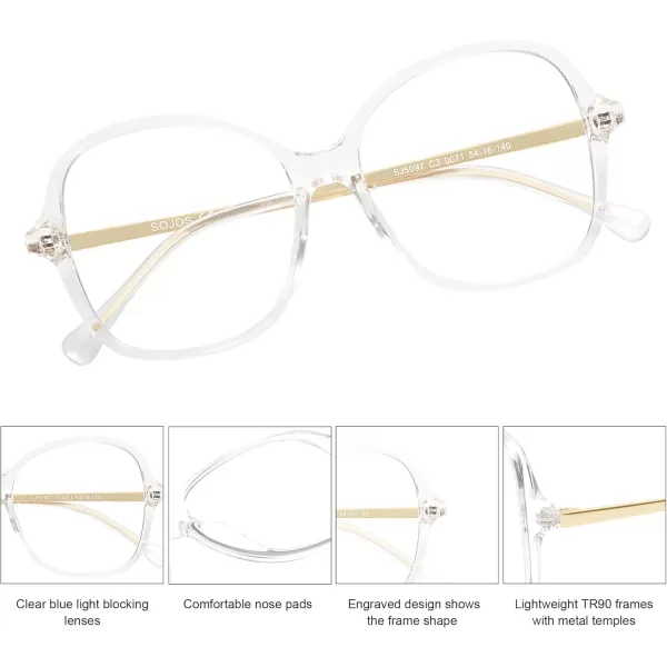 imageSOJOS Oversized Square Blue Light Blocking Glasses for Woman Big Frame TR90 Clear Lens Eyeglasses SJ5097Crystal