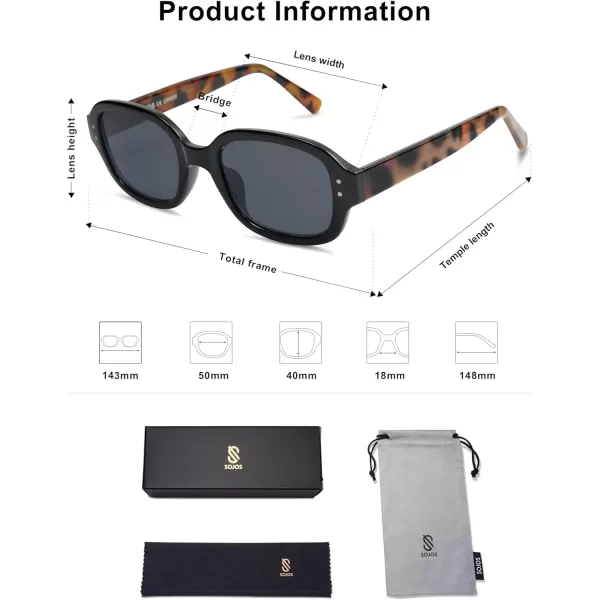 imageSOJOS Rectangle Sunglasses for Women Vintage Trendy Outdoor Travel Sun Glasses Square Frame SJ2218Black Tortoise