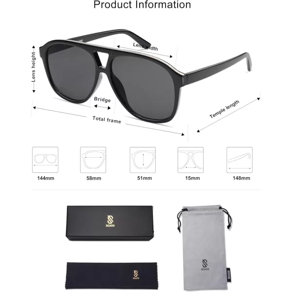 imageSOJOS Retro Large Aviator Sunglasses for Women Men Classic UV400 Oversized Aviators SJ2315BlackGrey