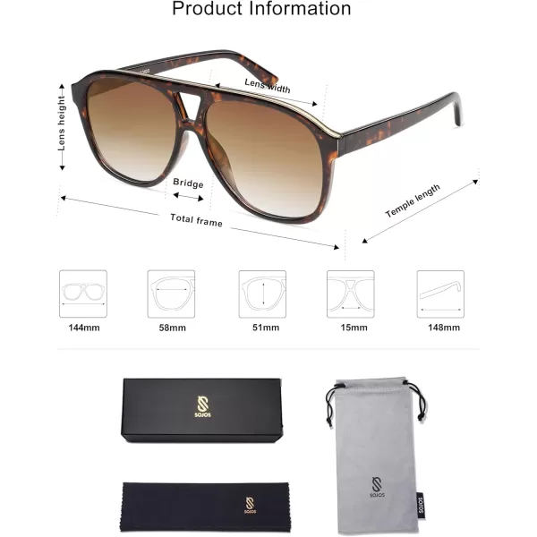 imageSOJOS Retro Large Aviator Sunglasses for Women Men Classic UV400 Oversized Aviators SJ2315Brown TortoiseGradient Brown