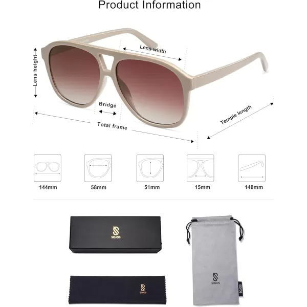 imageSOJOS Retro Large Aviator Sunglasses for Women Men Classic UV400 Oversized Aviators SJ2315KhakiGradient Brown
