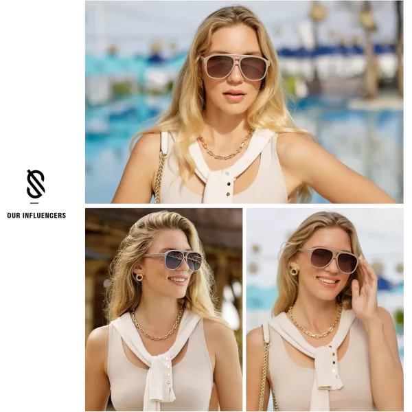 imageSOJOS Retro Large Aviator Sunglasses for Women Men Classic UV400 Oversized Aviators SJ2315KhakiGradient Brown