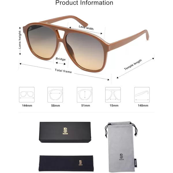 imageSOJOS Retro Large Aviator Sunglasses for Women Men Classic UV400 Oversized Aviators SJ2315OrangeGrey Gradient Brown