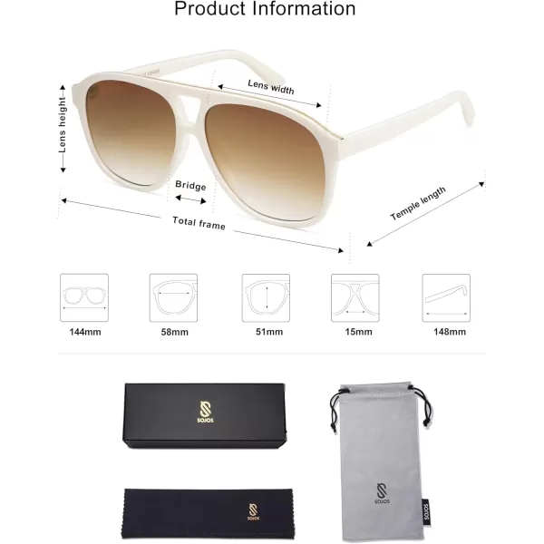 imageSOJOS Retro Large Aviator Sunglasses for Women Men Classic UV400 Oversized Aviators SJ2315WhiteGradient Brown