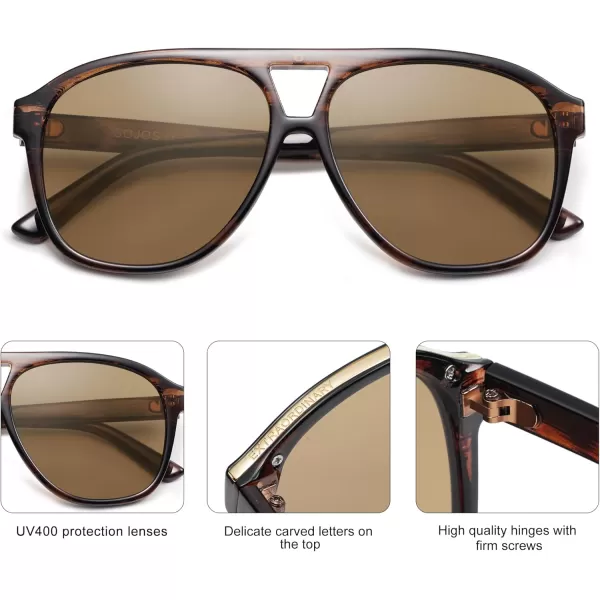 imageSOJOS Retro Large Aviator Sunglasses for Women Men Classic UV400 Oversized Aviators SJ2315Wood PatternBrown