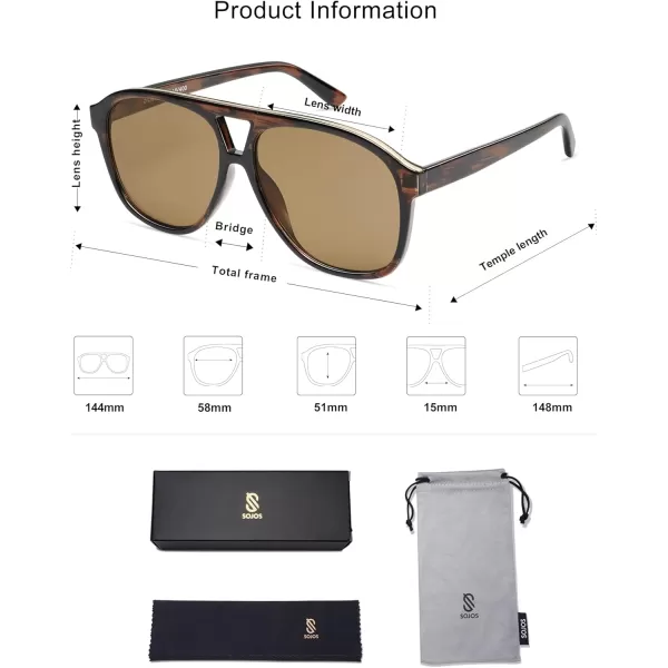 imageSOJOS Retro Large Aviator Sunglasses for Women Men Classic UV400 Oversized Aviators SJ2315Wood PatternBrown