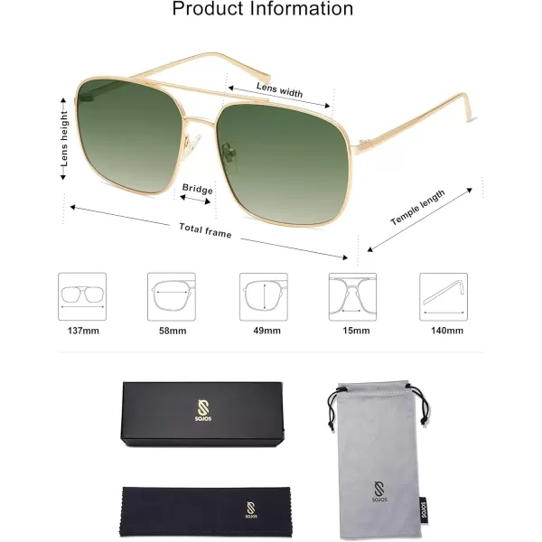 imageSOJOS Retro Square Aviator Sunglasses Womens Mens Aesthetic Y2k Light Lens Shades SJ1176GoldGradient Green