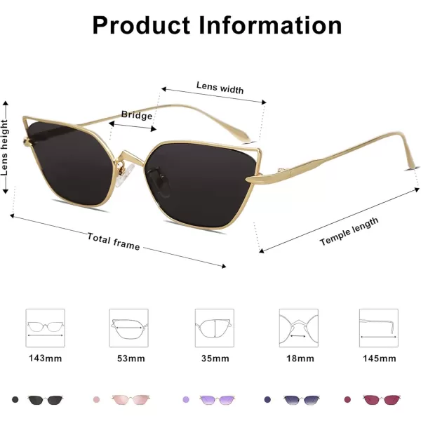 imageSOJOS Small Cateye Sunglasses Fashion Narrow Fun Trendy Rectangle Sunnies SJ1127Gold  Black
