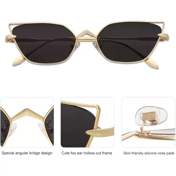 imageSOJOS Small Cateye Sunglasses Fashion Narrow Fun Trendy Rectangle Sunnies SJ1127Gold  Black