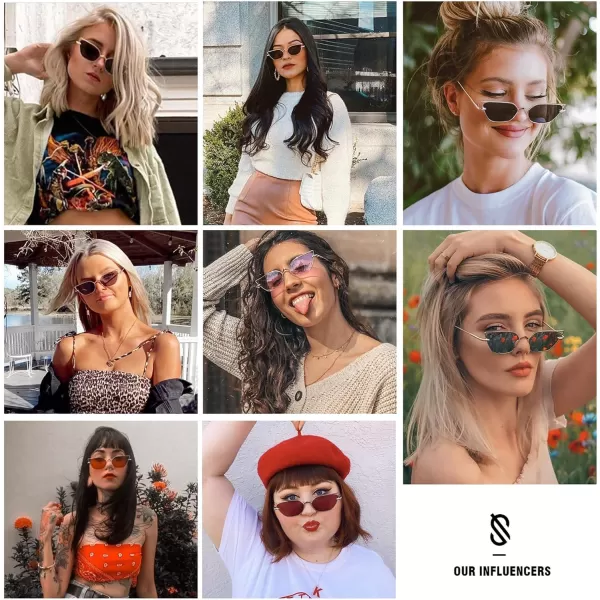imageSOJOS Small Cateye Sunglasses Fashion Narrow Fun Trendy Rectangle Sunnies SJ1127GoldLight Brown