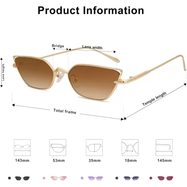 imageSOJOS Small Cateye Sunglasses Fashion Narrow Fun Trendy Rectangle Sunnies SJ1127GoldLight Brown