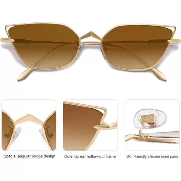 imageSOJOS Small Cateye Sunglasses Fashion Narrow Fun Trendy Rectangle Sunnies SJ1127GoldLight Brown