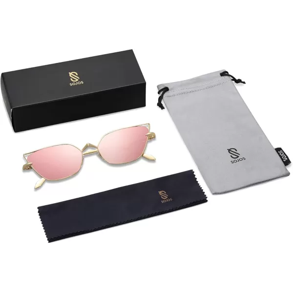 imageSOJOS Small Cateye Sunglasses Fashion Narrow Fun Trendy Rectangle Sunnies SJ1127GoldPink