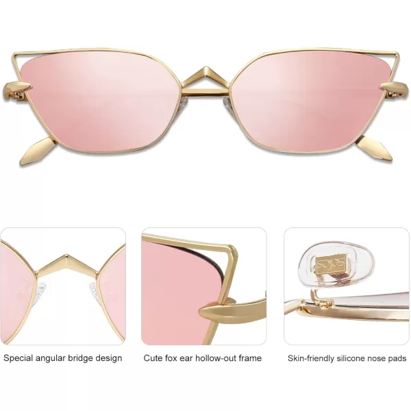 imageSOJOS Small Cateye Sunglasses Fashion Narrow Fun Trendy Rectangle Sunnies SJ1127GoldPink