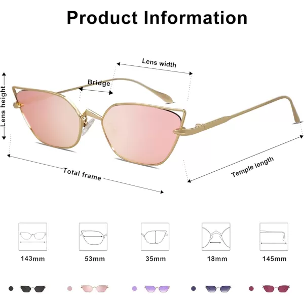imageSOJOS Small Cateye Sunglasses Fashion Narrow Fun Trendy Rectangle Sunnies SJ1127GoldPink