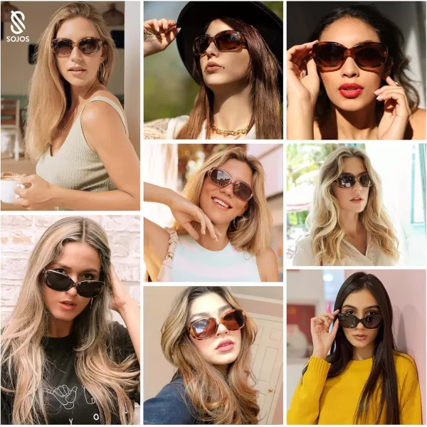 imageSOJOS Vintage Square Sunglasses for Women Polarized UV Protection Havana FrameBlackNight Vision