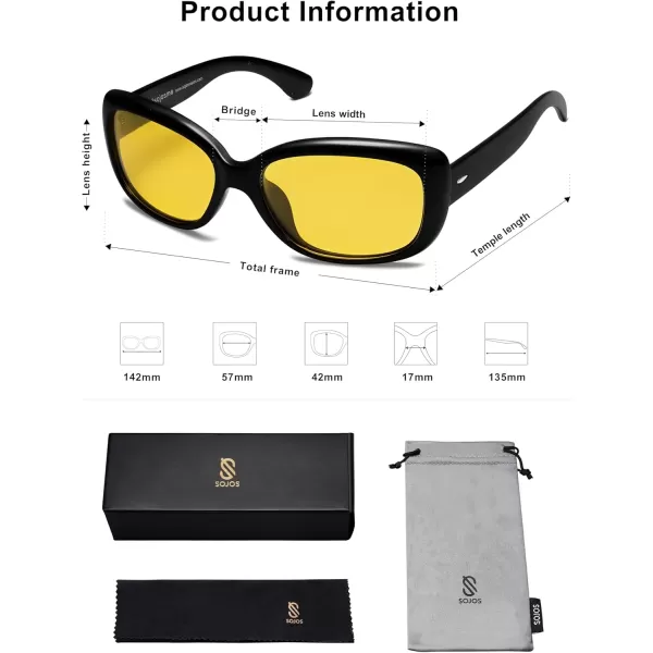 imageSOJOS Vintage Square Sunglasses for Women Polarized UV Protection Havana FrameBlackNight Vision