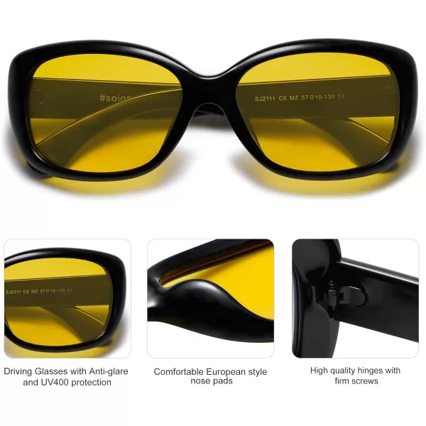 imageSOJOS Vintage Square Sunglasses for Women Polarized UV Protection Havana FrameBlackNight Vision