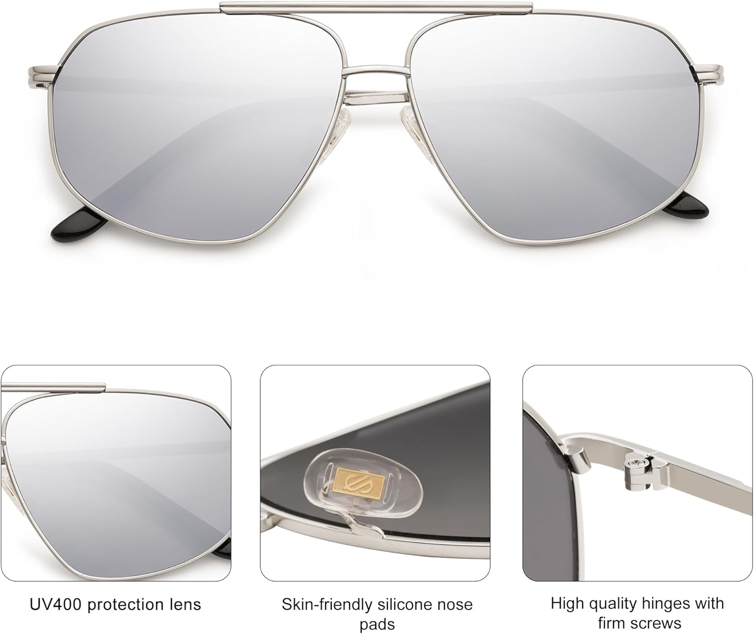 imageSOJOS Retro Hexagon Aviator Sunglasses for Women Men Trendy Vintage UV400 Protection Shades SJ1200SilverSilver Mirrored