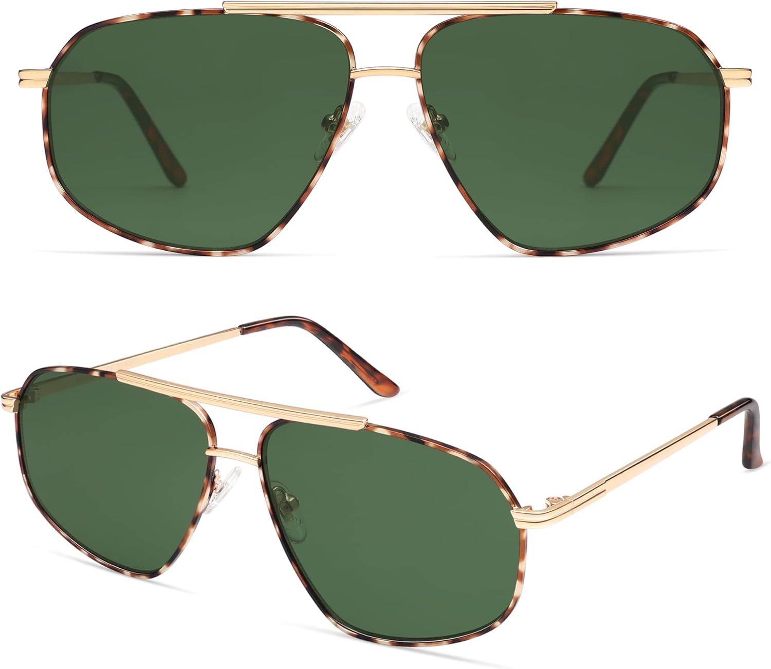imageSOJOS Retro Hexagon Aviator Sunglasses for Women Men Trendy Vintage UV400 Protection Shades SJ1200TortoiseGreen