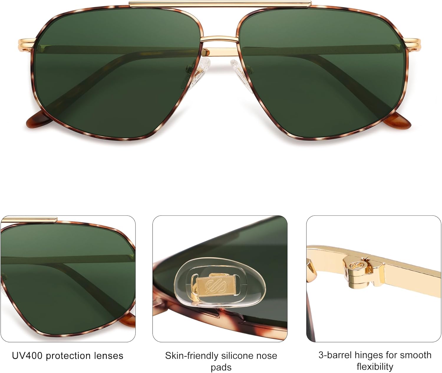 imageSOJOS Retro Hexagon Aviator Sunglasses for Women Men Trendy Vintage UV400 Protection Shades SJ1200TortoiseGreen