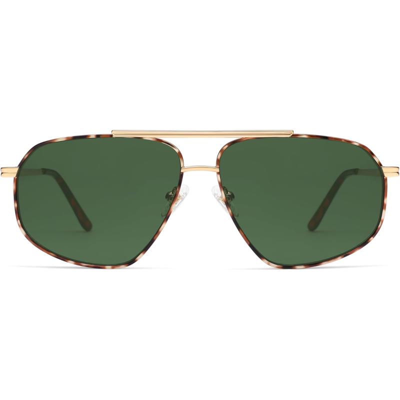 imageSOJOS Retro Hexagon Aviator Sunglasses for Women Men Trendy Vintage UV400 Protection Shades SJ1200TortoiseGreen