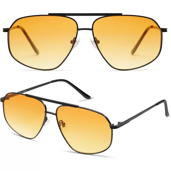 imageSOJOS Retro Hexagon Aviator Sunglasses for Women Men Trendy Vintage UV400 Protection Shades SJ1200BlackYellow Tint